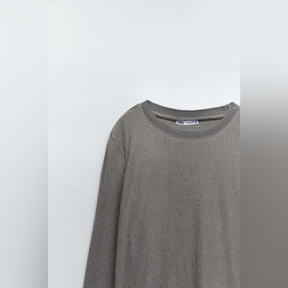 NWT ZARA SOFT LONG SLEEVE T-SHIRT GRAY - Picture 3 of 6